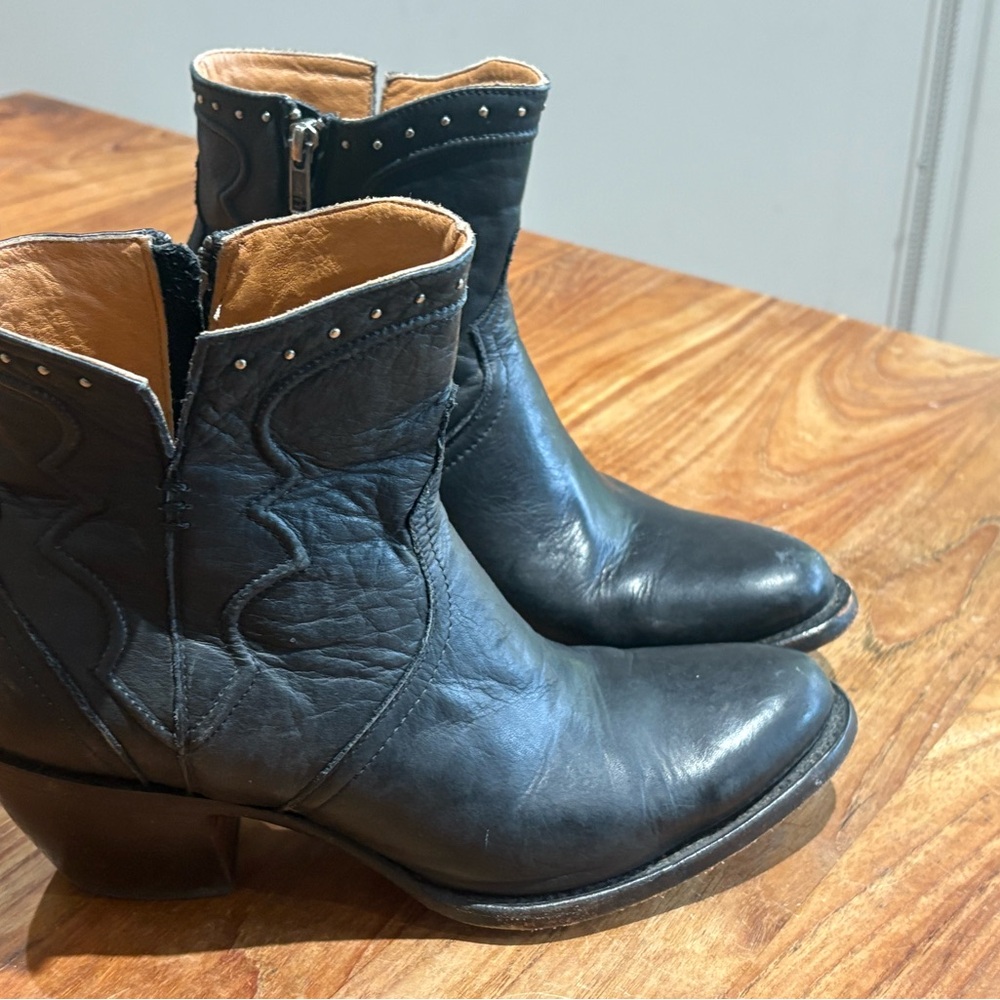 Lucchese Black Leather Karla Western Ankle Booties - Picture 7 of 8